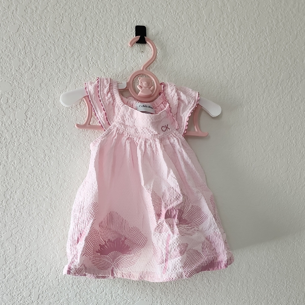 Calvin Klein Pink Flutter Sleeve Babydoll Dress